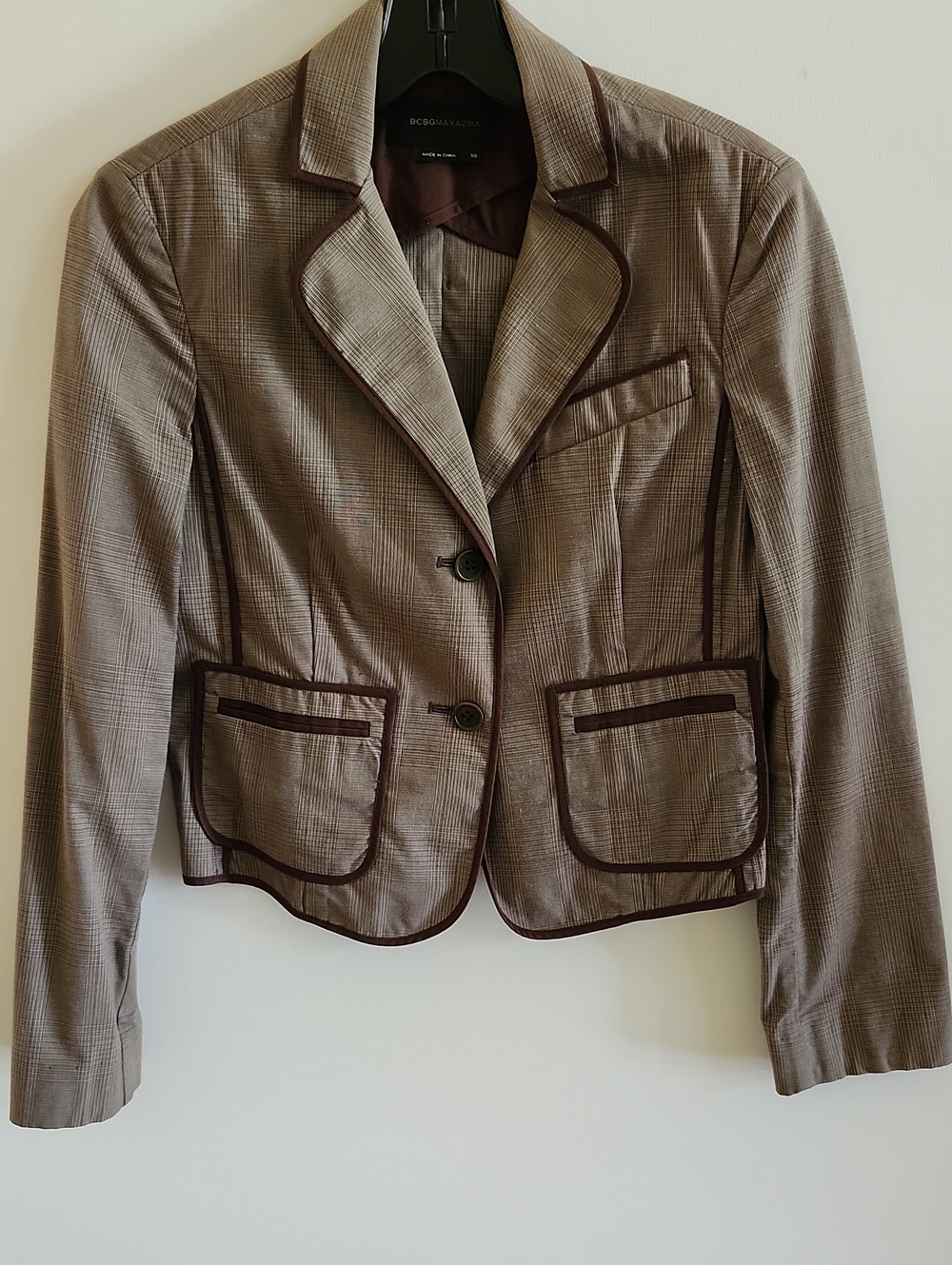 BCBGMaxAzria Brown Plaid Blazer with Dark Brown Trim